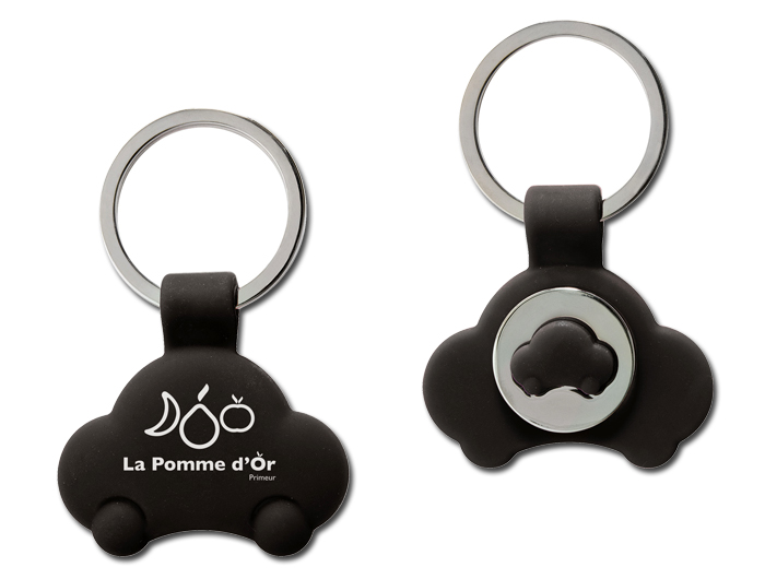 Porte clé aluminium avec son jeton de caddie personnalisé av