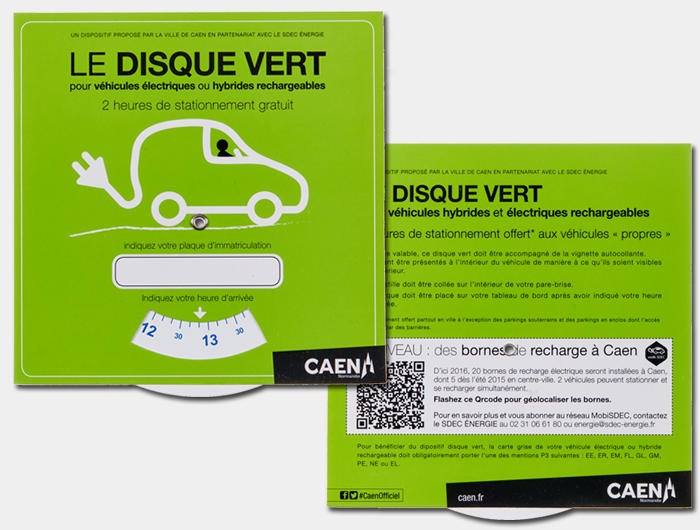 Disque de Stationnement Vert personnalisable - VTEC34