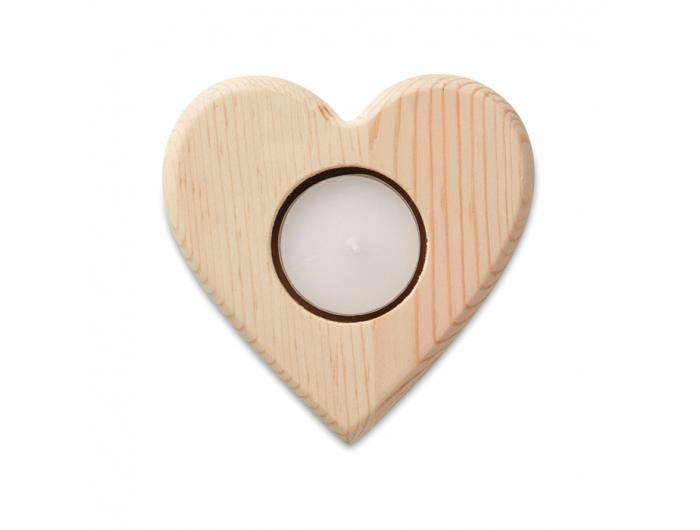 Bougie Publicitaire en bois forme coeur - AMORE68