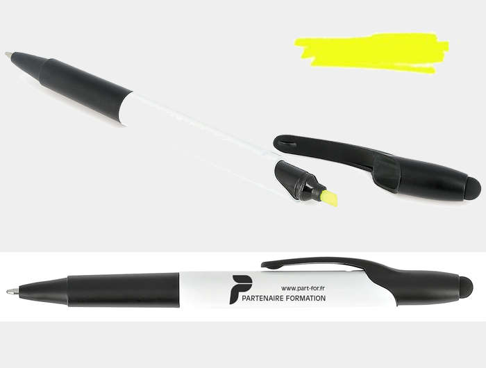 Surligneur Publicitaire jaune fluo avec stylo - COMBI14