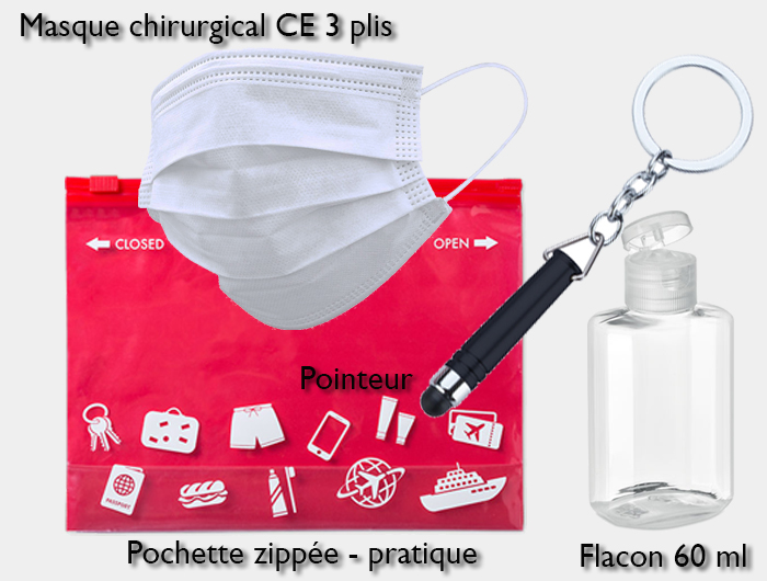 Masque chirurgical CE 3 plis avec flacon stylet - HYGEA1