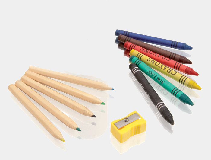 Boîte crayons couleurs cire Publicitaire taille crayon jaune - BCC18