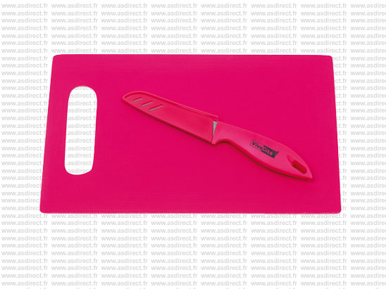 Planche à découper Publicitaire avec couteau rose magenta - PBRS29