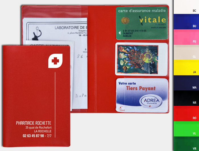 Porte Ordonnance Rouge étui Carte Vitale mutuelle examens médicaux