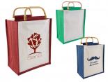 Sac toile de jute publicitaire poignées bambou 30 x 36 x 18 cm - BBJT36