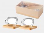 Ensemble 2 Tasses à café Publicitaire verre bois 90 Ml - EXPS90