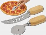 Set à pizza publicitaire 2 pièces - bambou acier inoxydable - CP44