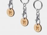 Porte-clés jeton caddie publicitaire en bambou personnalisé - PCJB22