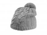 Bonnet pompon torsade grise et pompon gris