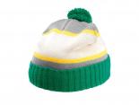 Bonnet pompon multibande vert gris jaune
