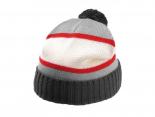 Bonnet pompon multibande gris rouge écru