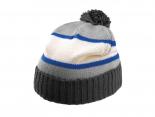Bonnet pompon multibande gris bleu écru